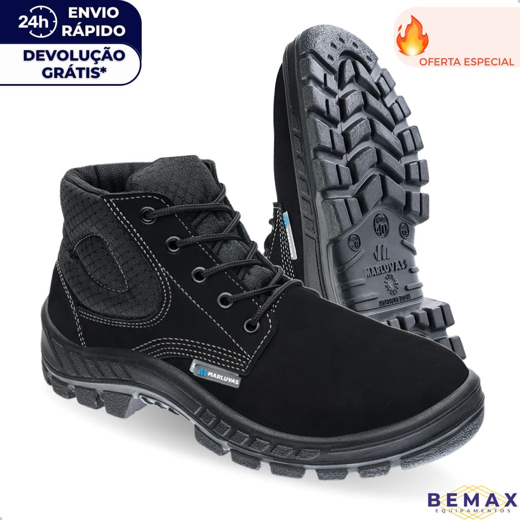 Bota Botina De Segurança Nobuck Marluvas 50b26 Bico Pvc Trekking Obras Epi CA 45611