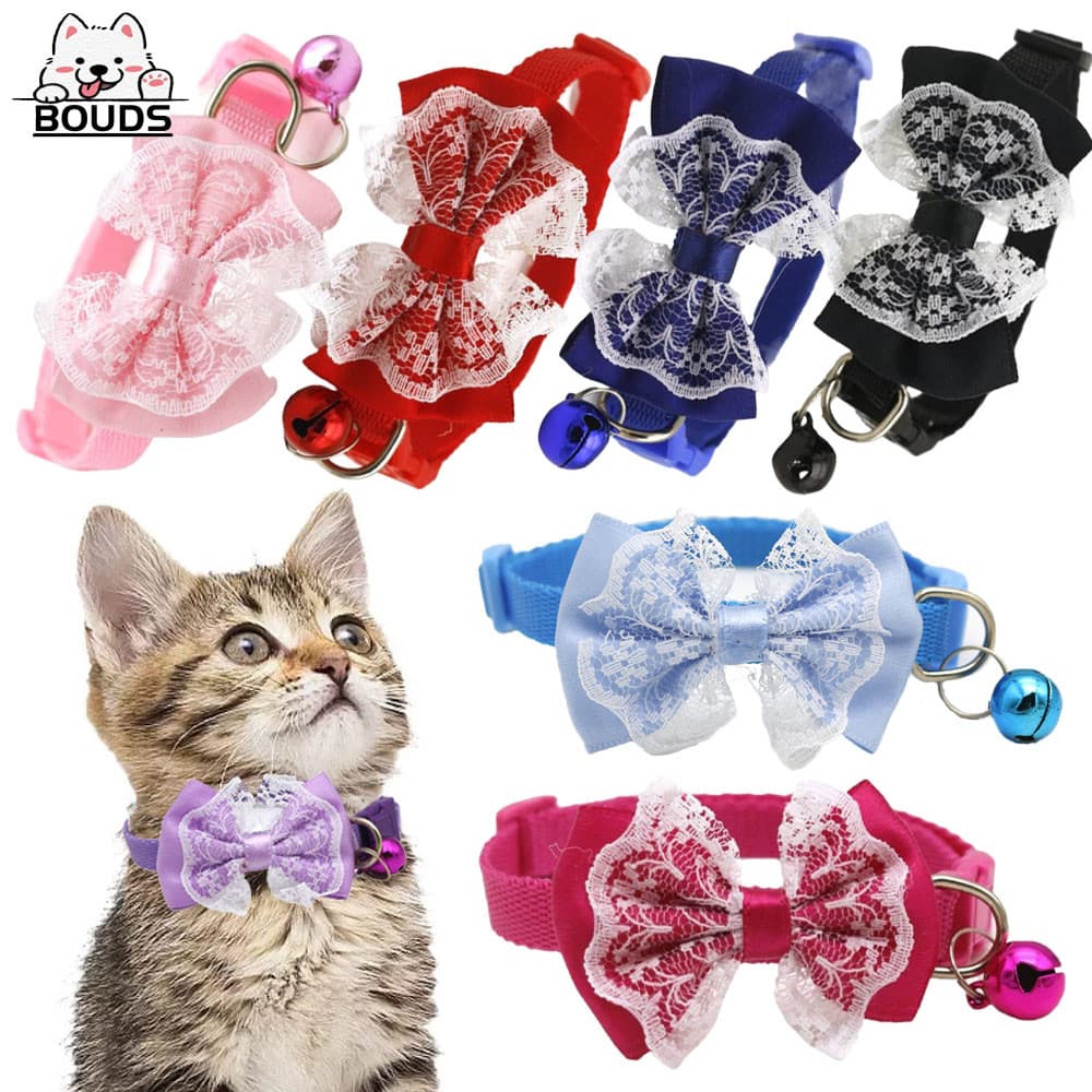Novo estilo de coleira de laço rendada para gatos e cachorros, acessório de joias para coleira