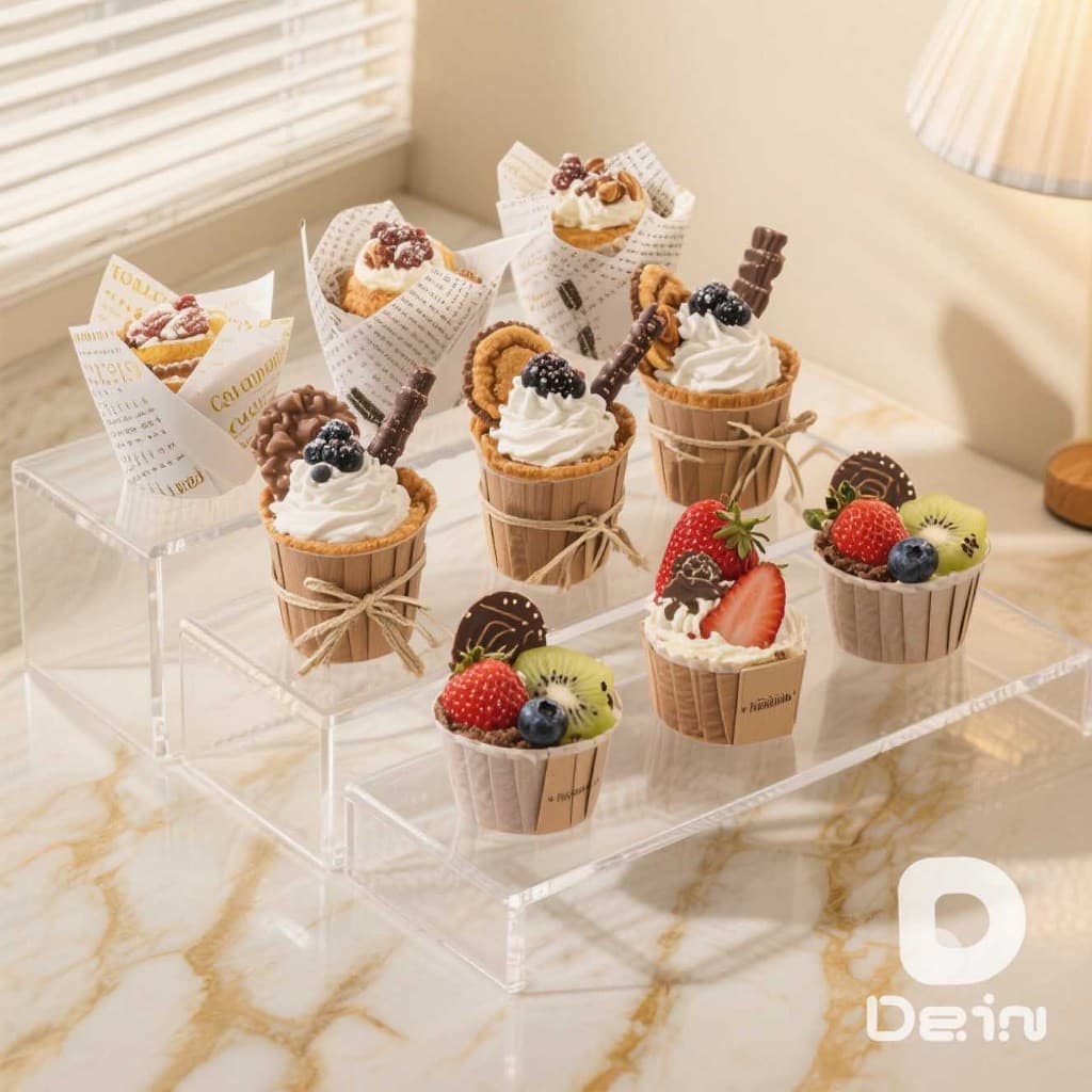 Kit Expositor Acrílico 3 Andares Dein | Transparente Premium | Joias, Cosméticos, Doces