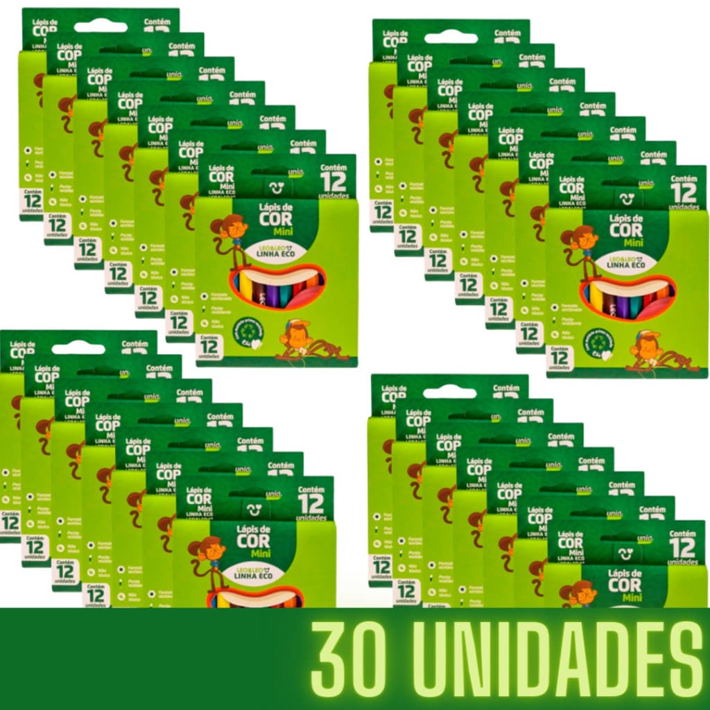 Kit 30 Caixas de Lápis de Cor Mini Caixa com 12 Cores Kit Festa Escolar Lembracinha Leo&Leo