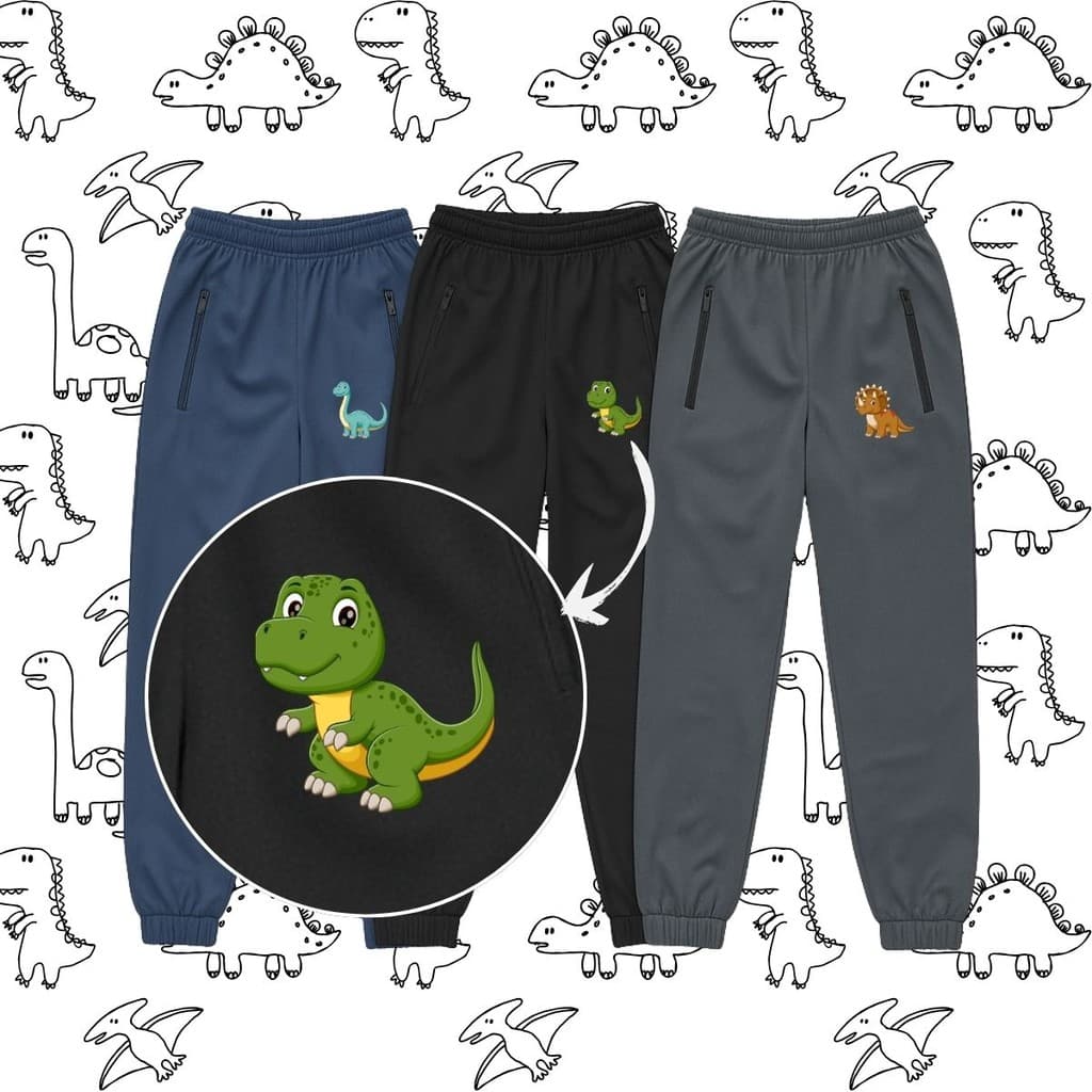 Kit 3 Calça de 2 Ao 16 ANOS DINOSSAURO Infantil Juvenil Criança Bebe Bolso E Ziper Menino Escola Creche