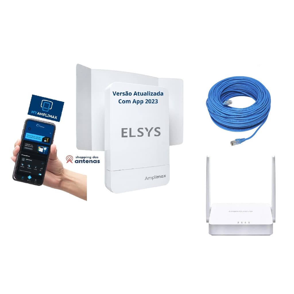 KIT Amplimax Fit Elsys 4G + Roteador + Cabo de Rede 50m