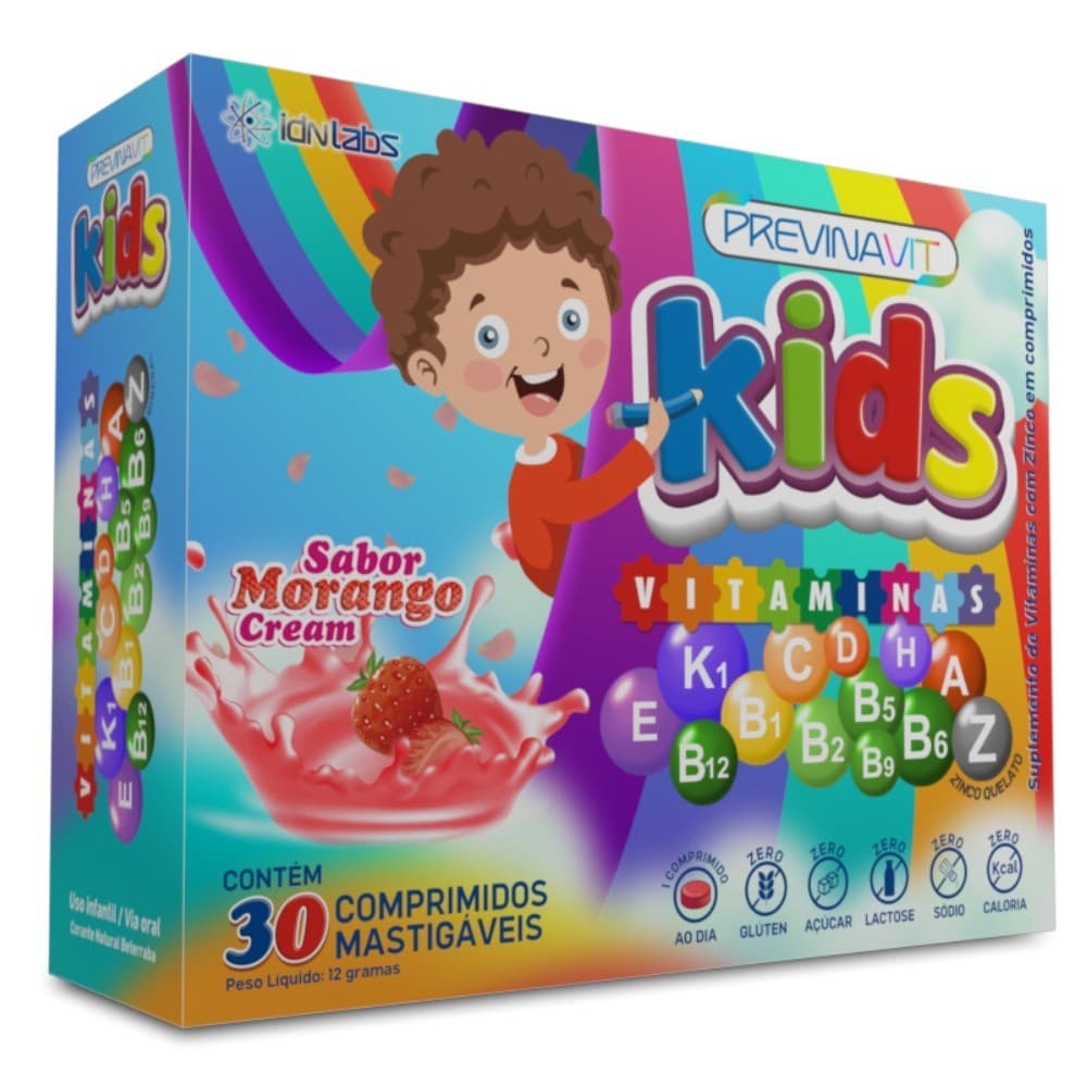Polivitamínico Infantil Previnavit c/30 CPR Mastigáveis Morango IDN LABS