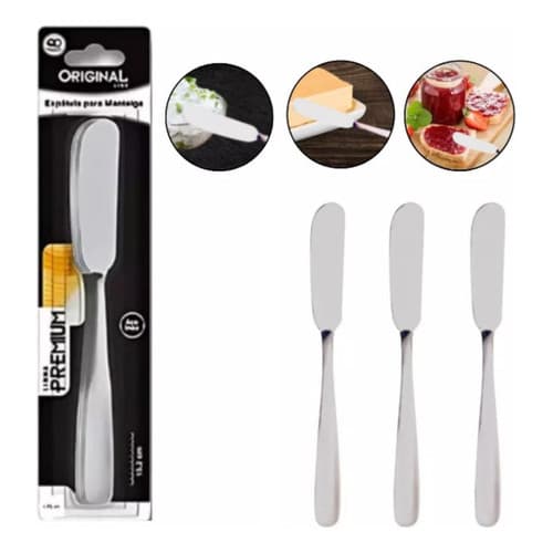 Kit 3 Peças Espatula Inox Manteiga Geléia Gourmet Patê Jjb
