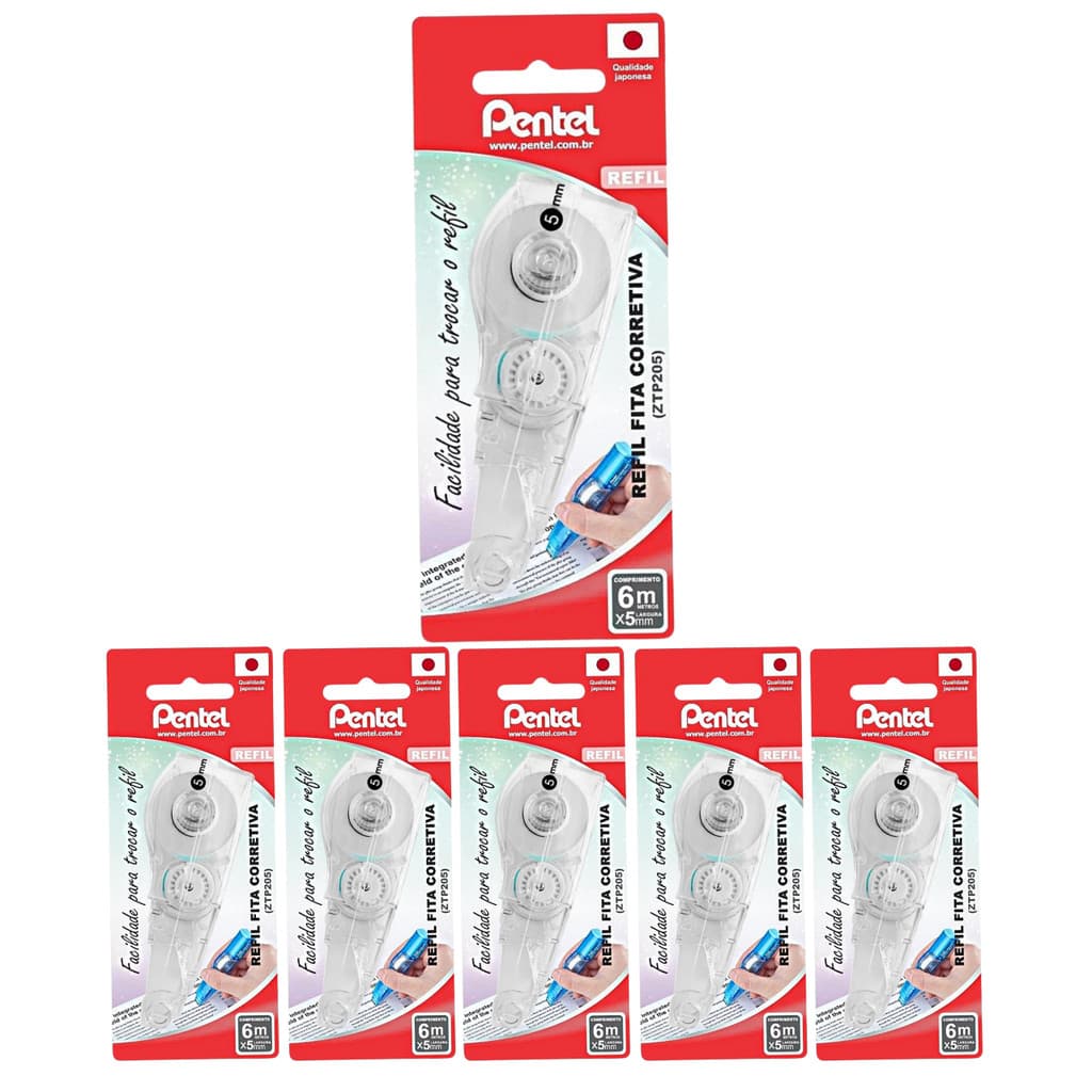 Kit 6 Refis Corretiva CORRETION TAPE SM/ZTPR5-W Pentel