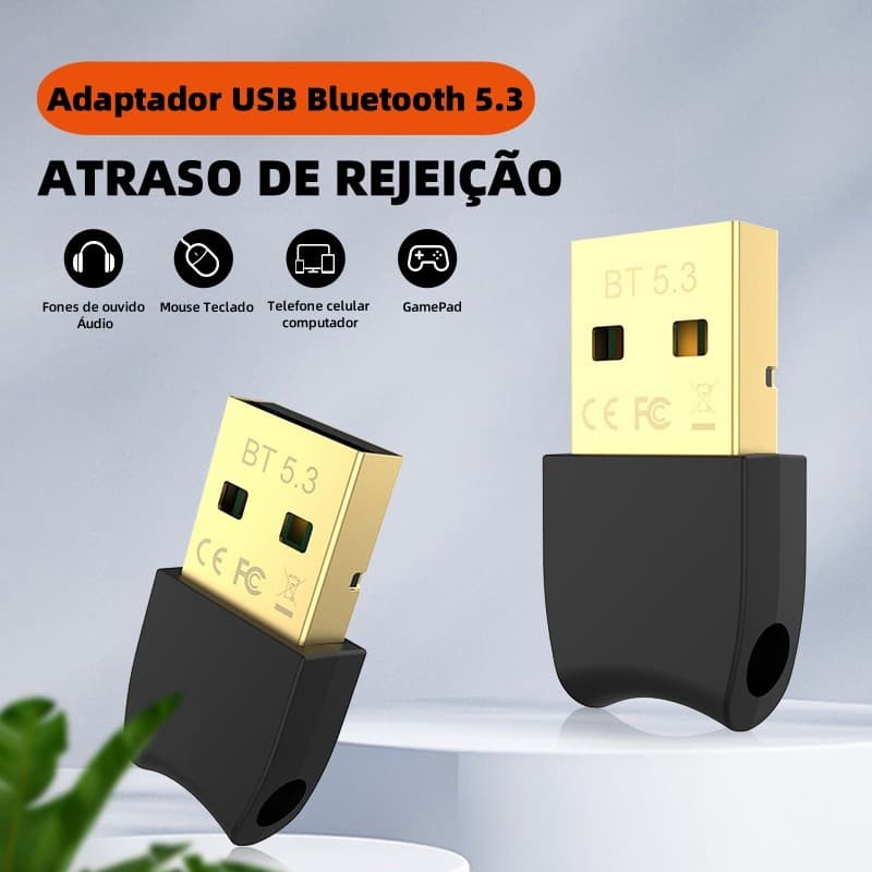 Adaptador USB Bluetooth para PC Receptor dongle Bluetooth 5.3 Transmissão sem fio para PC, laptop, teclado e mouse, etc.