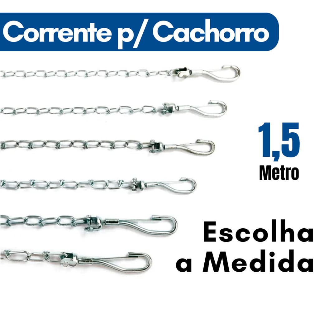 Corrente para Cachorro Reforçada Grossa e Fina Coleira Resistente Metal Ferro Aço Guia Cão Pet Gato