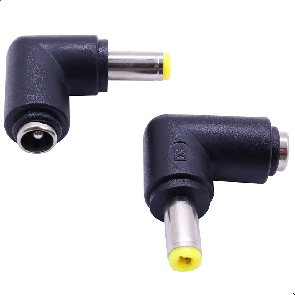 Conector Ângulo L 90 Graus Macho É Fêmea 5.5x2.1mm Kit 2 Pç