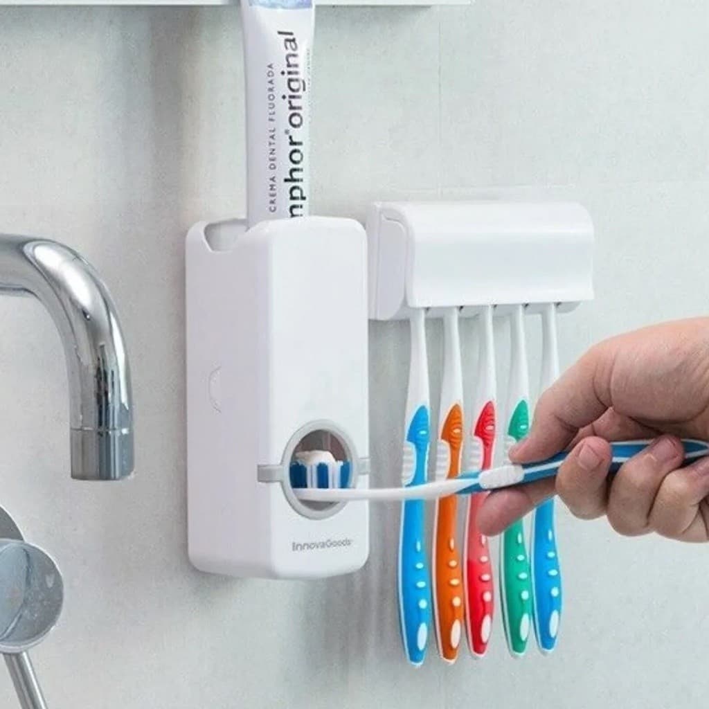 Dispenser Pasta De Dente Creme Dental Porta Escova Com Suporte Prático Econômico Simples