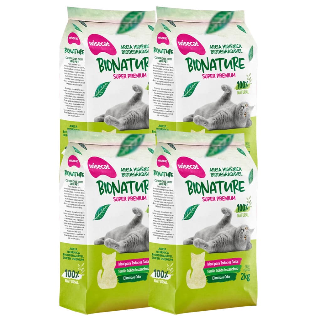 Kit 4 Granulado de Mandioca Wisecat Bionature Verde – Granulação Grossa | 8kg