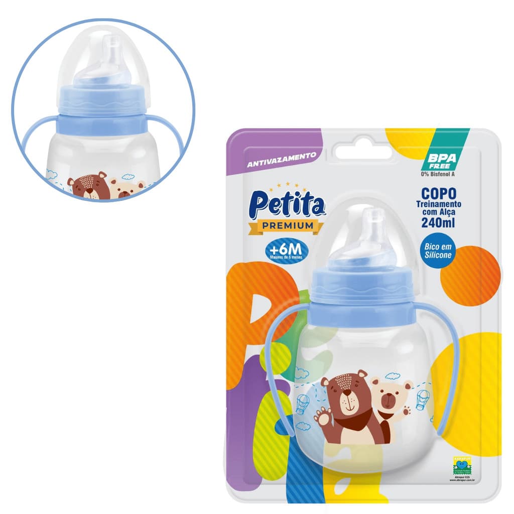 Copo Treinamento Alça Bico de Silicone Antivazamento 240ml