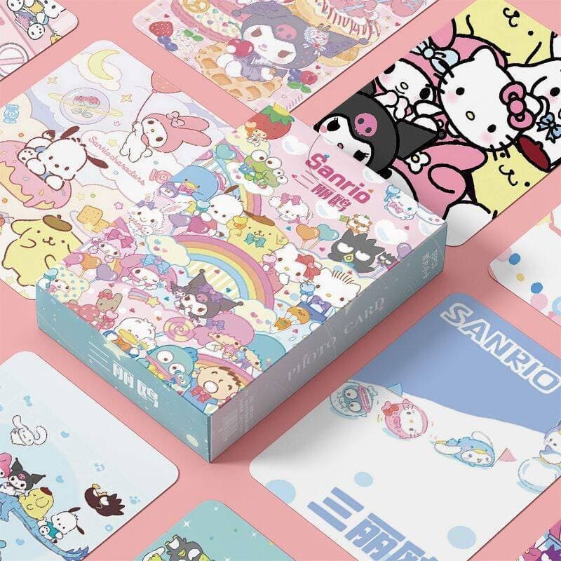 50-55pcs Manga Manhwa Sanrio Laser Holográfico Lomo Cartões Cinnamoroll Kuromi Melody Pochacco Fotográficos Canela Kitty