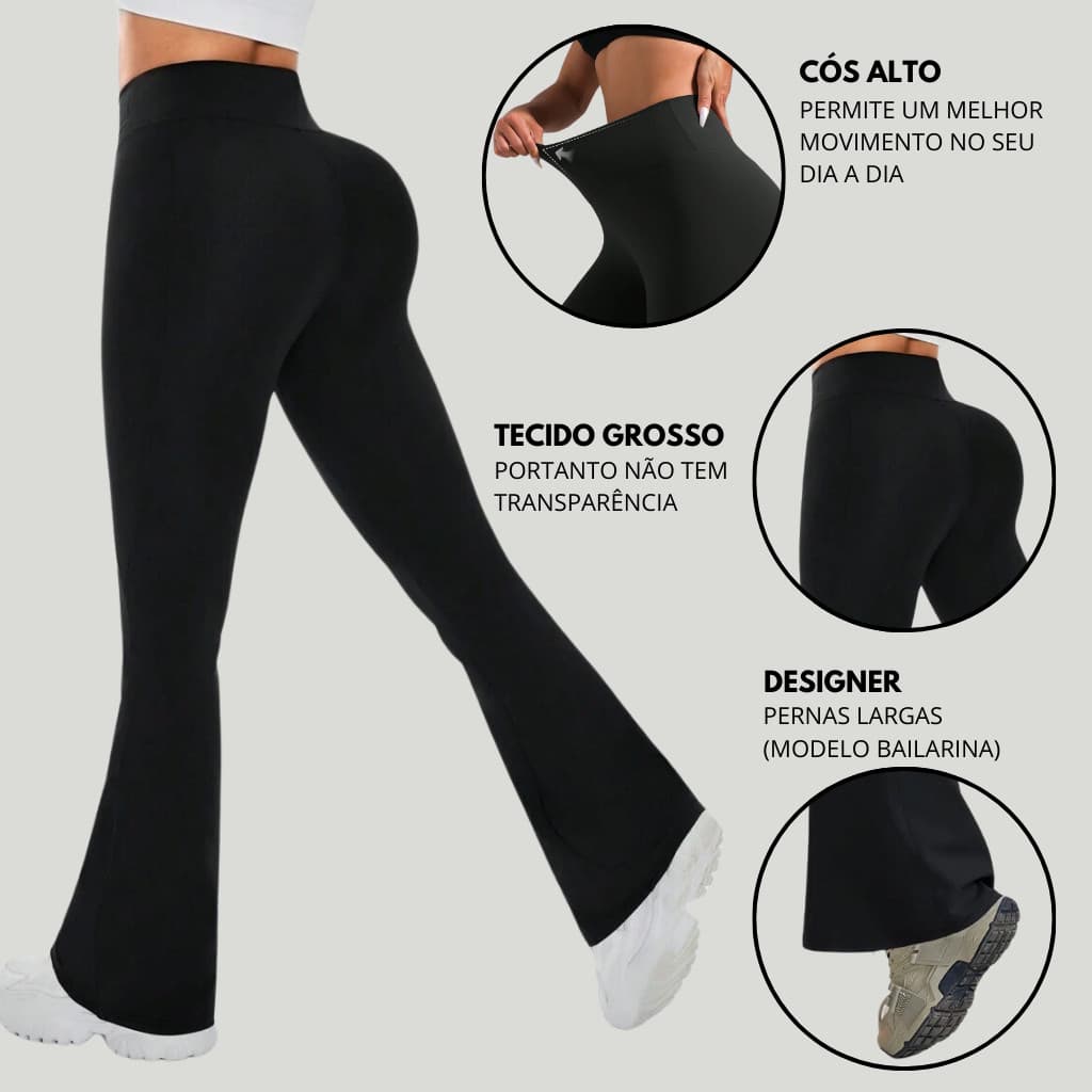 Calça Legging Feminina Flare Cintura Alta Preta 