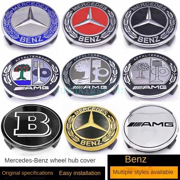 75mm Para Mercedes Benz Roda Hub Capa Série Completa Modificação Calotas Preto Prata Trigo Centro