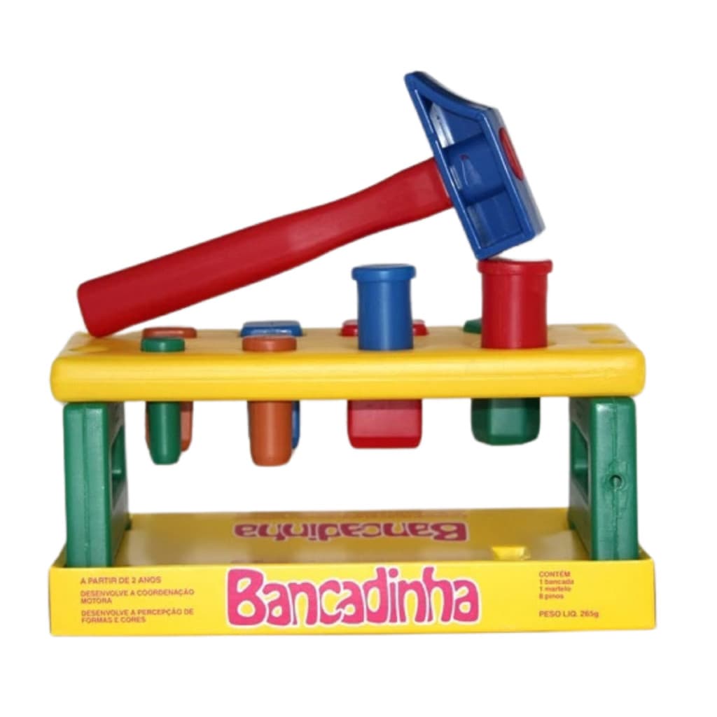 Brinquedo Educativo Para Bebê Bancadinha c/ Pinos e Martelo