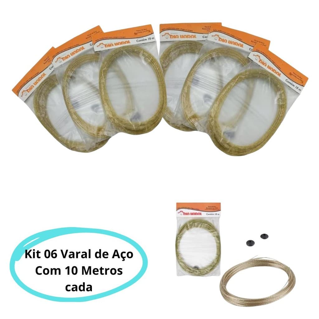 Kit 6 Varal De Roupa De Fio De Aço Reforçado Revestido Com  Pvc 10 Metros Cada-NEW