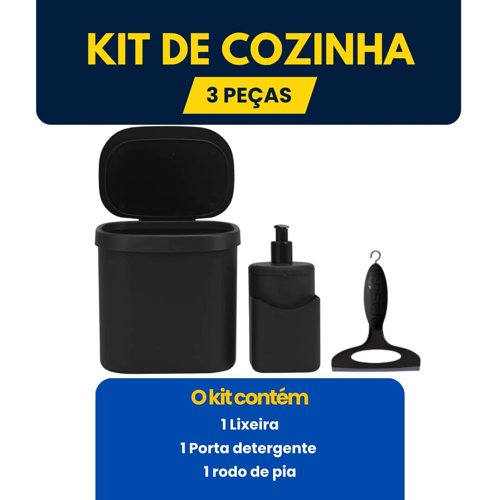 Conjunto de Cozinha e  Pia 4 em 1 Multiuso Porta Detergente , Bucha e Rodinho e  Lixeira 3,5 Litros