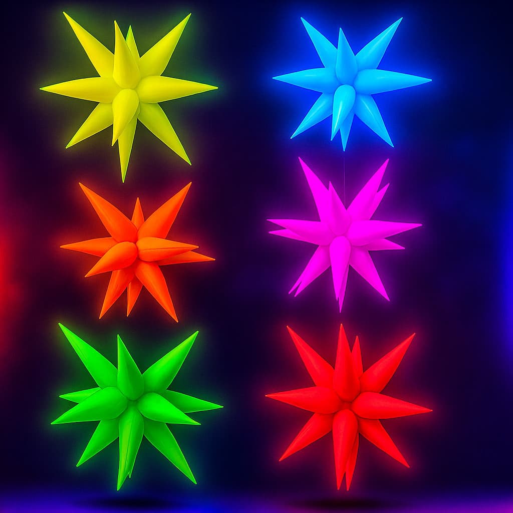 Balão NEON estrela 12 pontas - Brilham com Luz Negra / Festa Neon Balões Estrela Grande Decoração