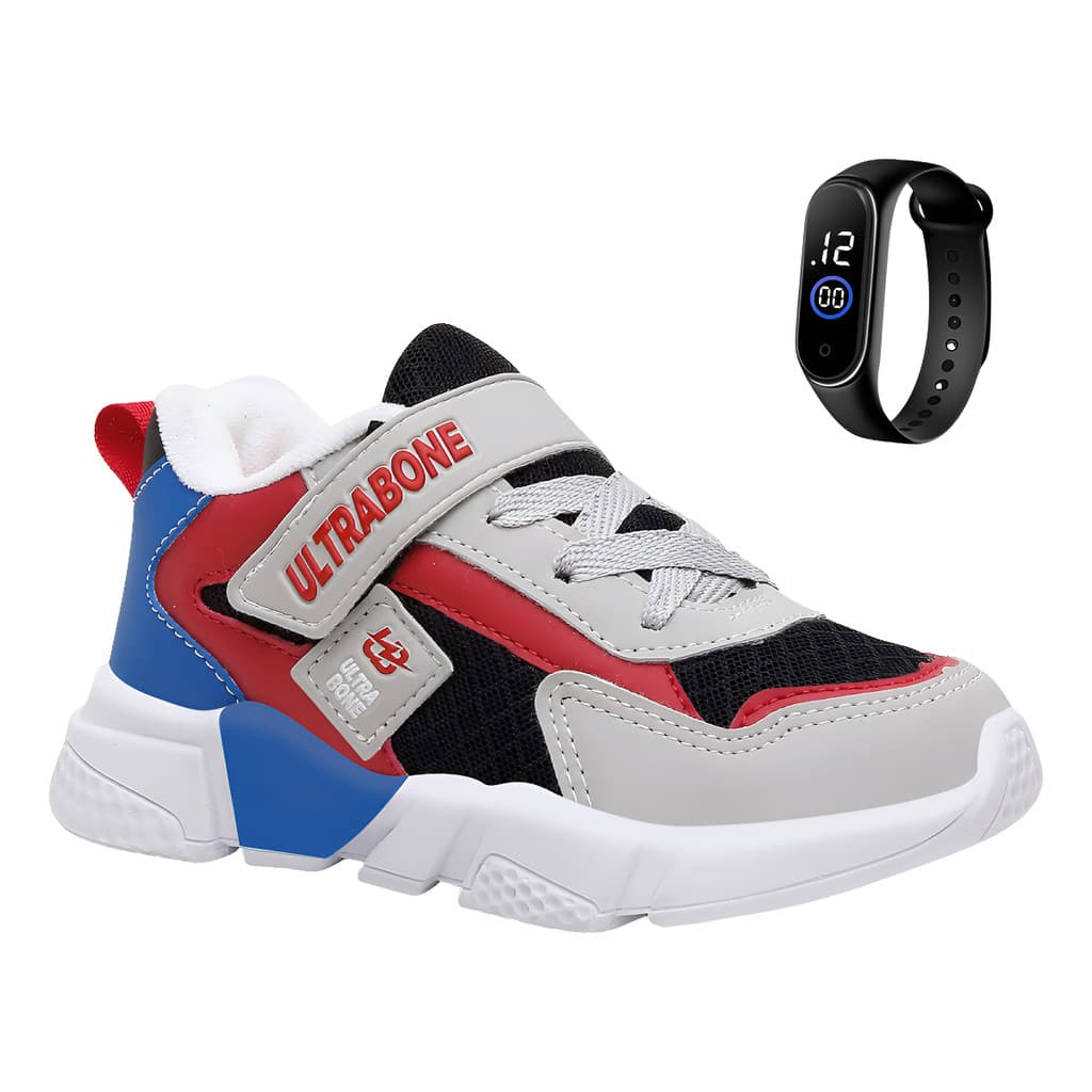 Tênis Infantil Casual Sapato Calce Fácil Escolar + Relógio