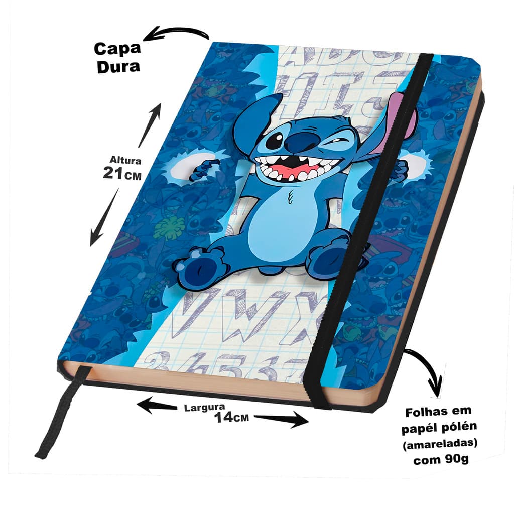 Caderno Sketchbook ou de anotação Capa dura GRANDE 21X14cm tema Stitch