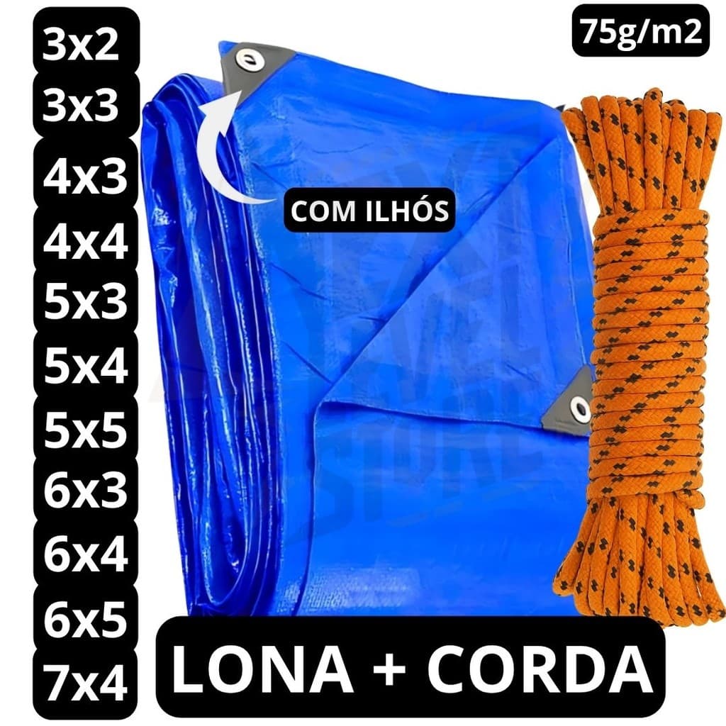 Lona 3x2 3x3 4x3 4x4 5x3 5x4 5x5 6x3 6x4 Reforçada Piscina Construção Impermeável + Corda 10m