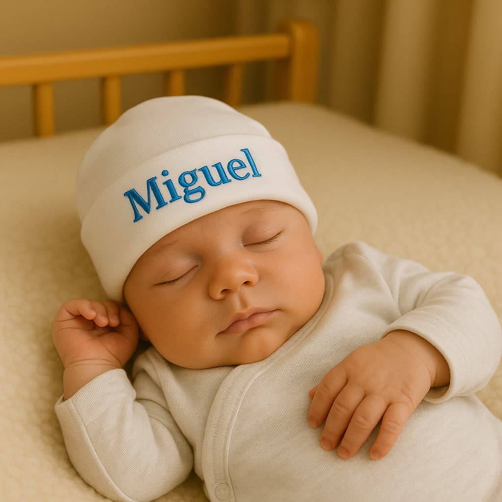 Touca Personalizada Bordada 100% Algodão Bebê Recém Nascido RN Menino Menina