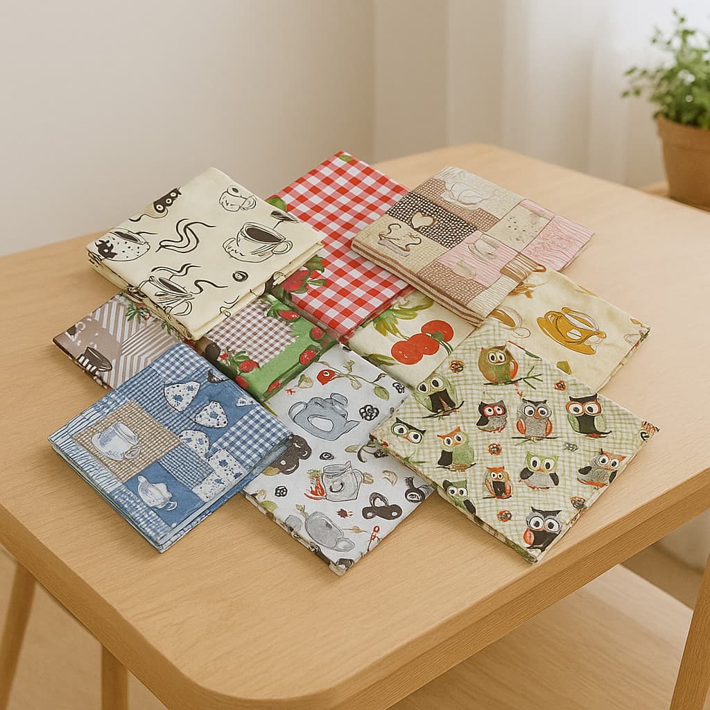Kit 4 Toalhas De Chá Oxford 70x70 Estampas Sortidas Mesa Quadrada Cozinha Decoração Casa Fácil Limpeza Resistente