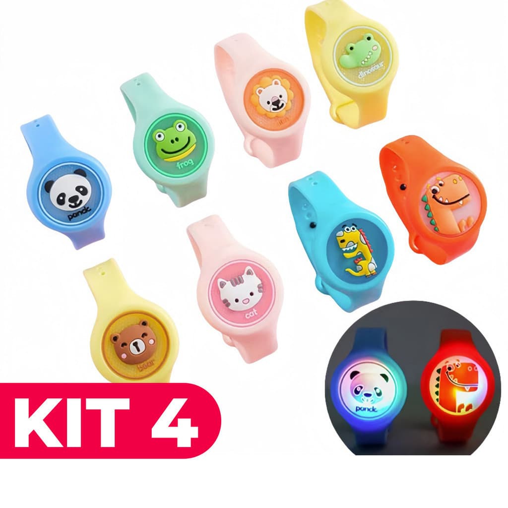 Pulseiras Infantil Anti Mosquito Repelente LED Recarregável para Crianças