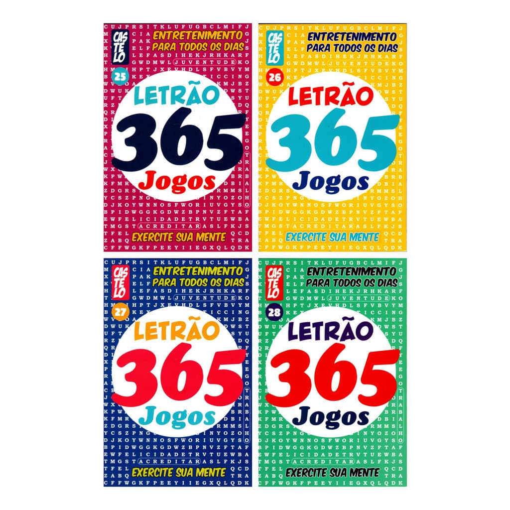 4 Livros 365 Jogos Caça Palavras Letrão - Exercite Sua Mente - Lote 5