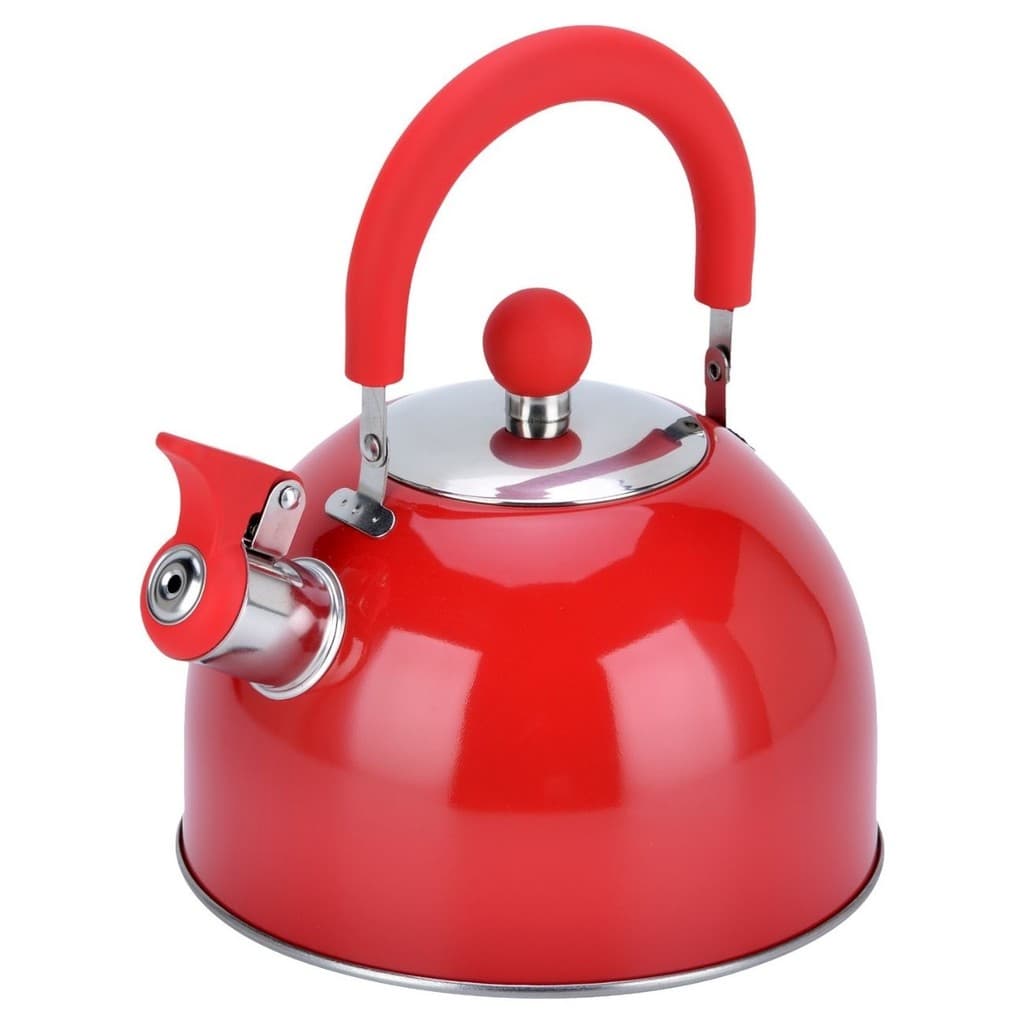 Chaleira Inox Apito 2 Lt  Luxo Fogão Indução Gás Vermelha