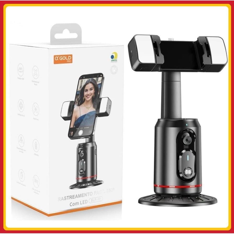 Estabilizador de Gimbal Rotação 360 Automático de Rosto Com Suporte De celular LED Remoto Inteligente A'gold Original