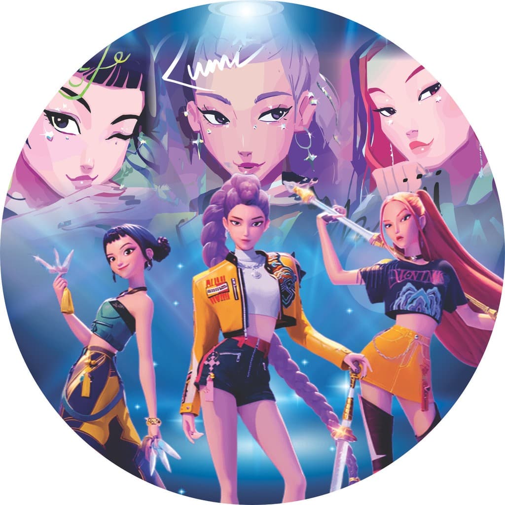 Capas Para Painel Redondo de Festa Guerreiras do K-pop Tecido Premium e Frete Grátis 150x150 e 50x50cm Vários Modelos