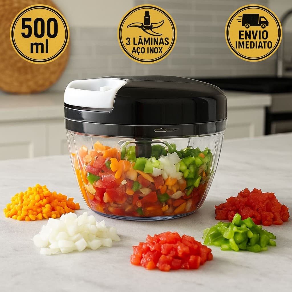 Processador de Alimentos Grande 500 ml 3 Laminas Manual Triturador Legumes