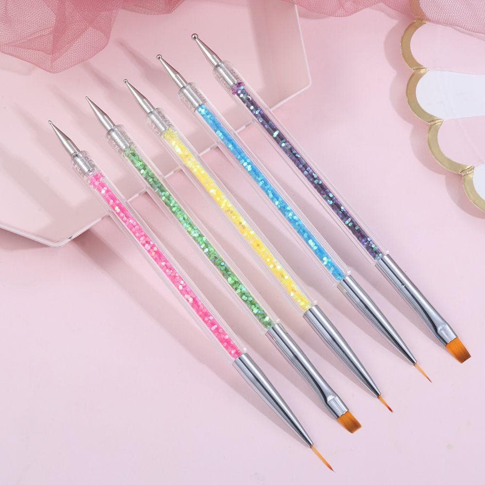 Kit 5 Peças Pincéis e Boleadores 2 em 1 Ponta Dupla para Decoração de Unhas Nail Art Pontilhismo Manicure Pedicure -WL