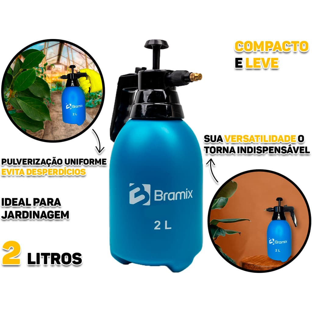 Pulverizador Manual Plástico Borrifador Bico Com Jato Ajustável 2 Litros Plantas Orta Regador Bramix