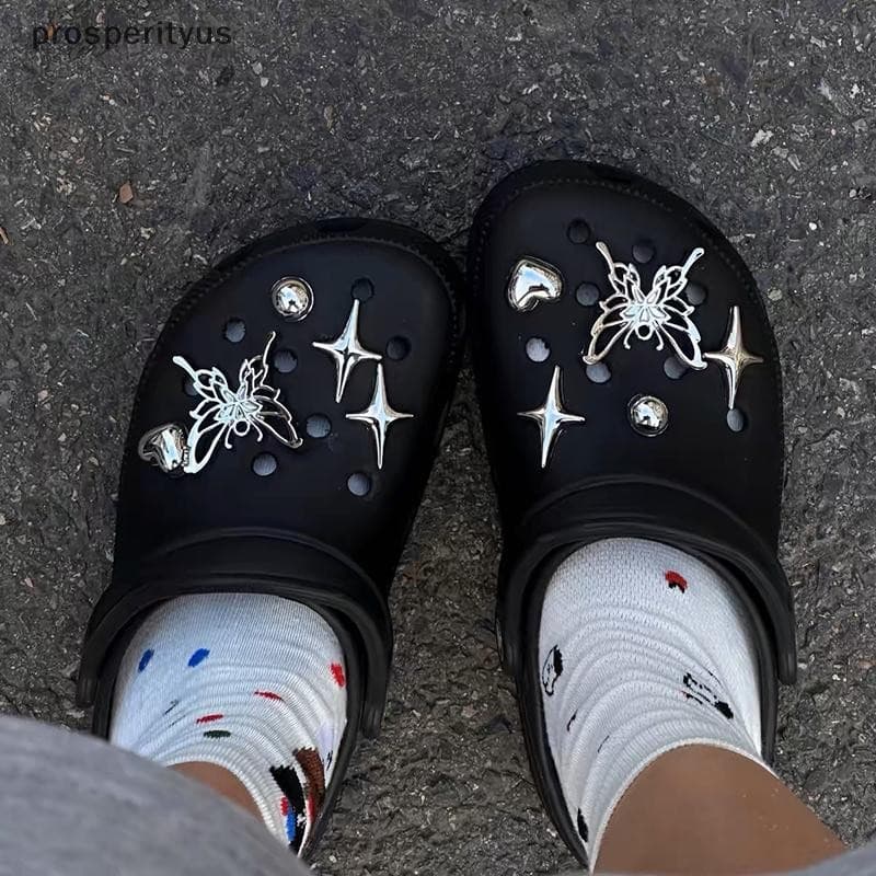 [prosperityus] 1 Peça INS Coração Destacável Sapatos Corrente Fivelas De Sapato Decoração Placa De Lona Acessórios De Cr