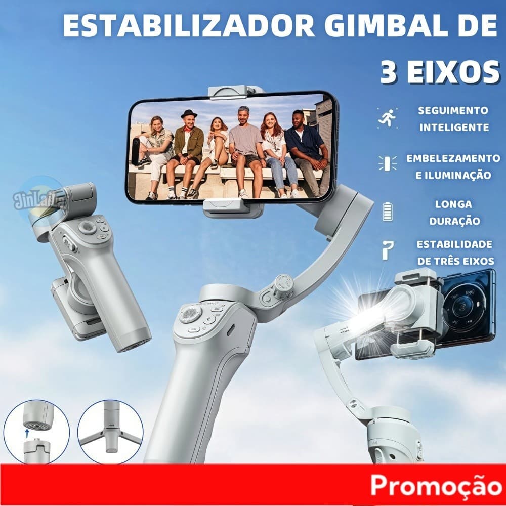 Estabilizador de Celular Portátil Gimbal com Rastreamento Inteligente de AI