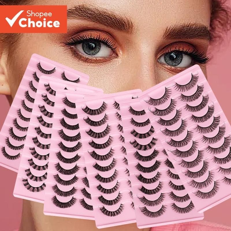 10 Pares De Cílios Postiços Naturalmente Enrolados E Arejados Russos Conjunto