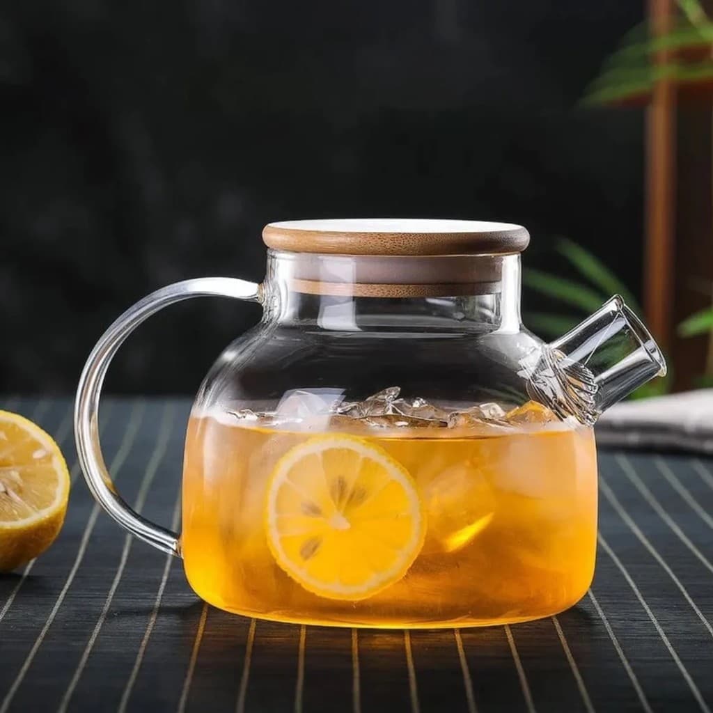 Chaleira De Vidro Com Tampa De Bambu Jarra Bule Infusor 1l Lehavi