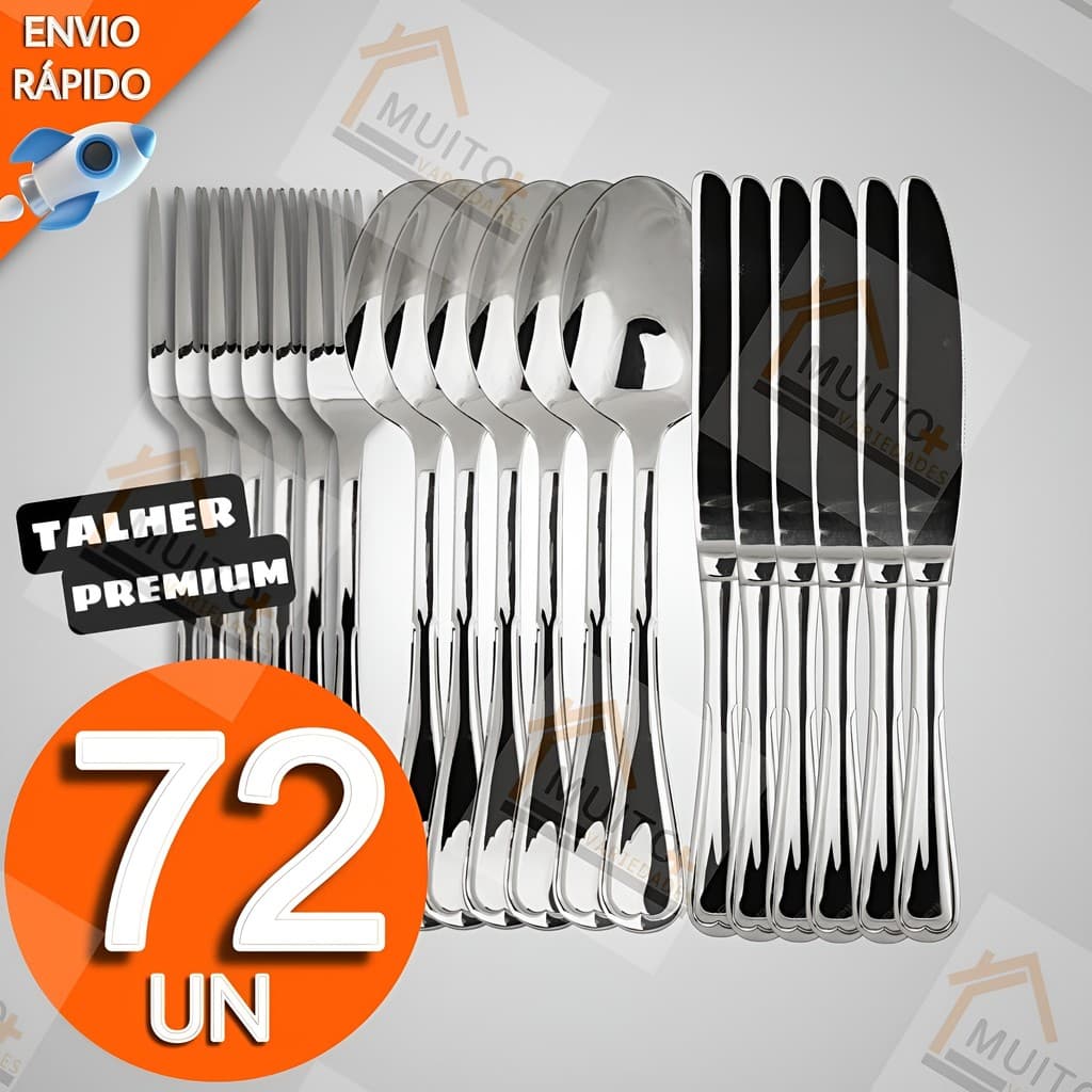 Jogo de Talheres 18 36 54 e 72 Peças Garfo Faca e Colher Prime Cozinha Aço Inox Premium
