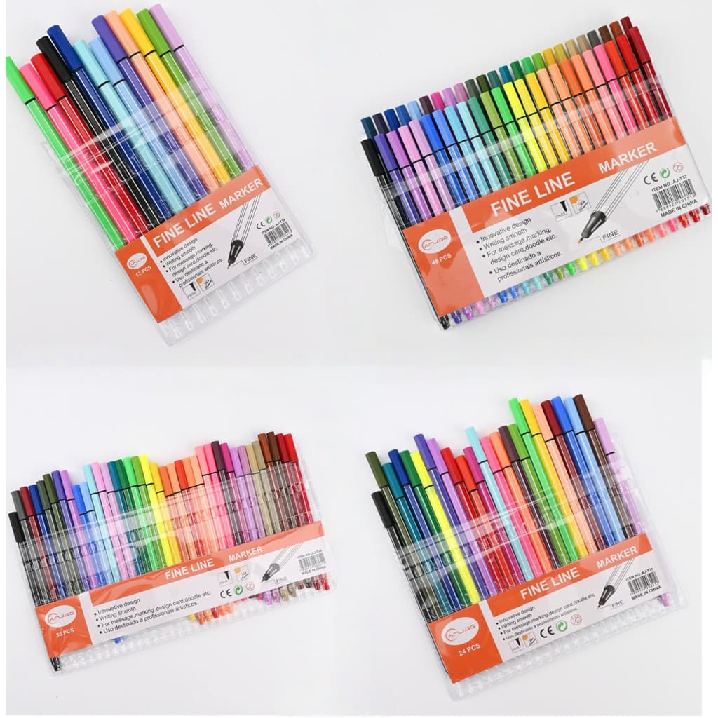 Kit com 12/24/36/48 canetas Fine Line Ponta Fina FINELINER 0,4MM