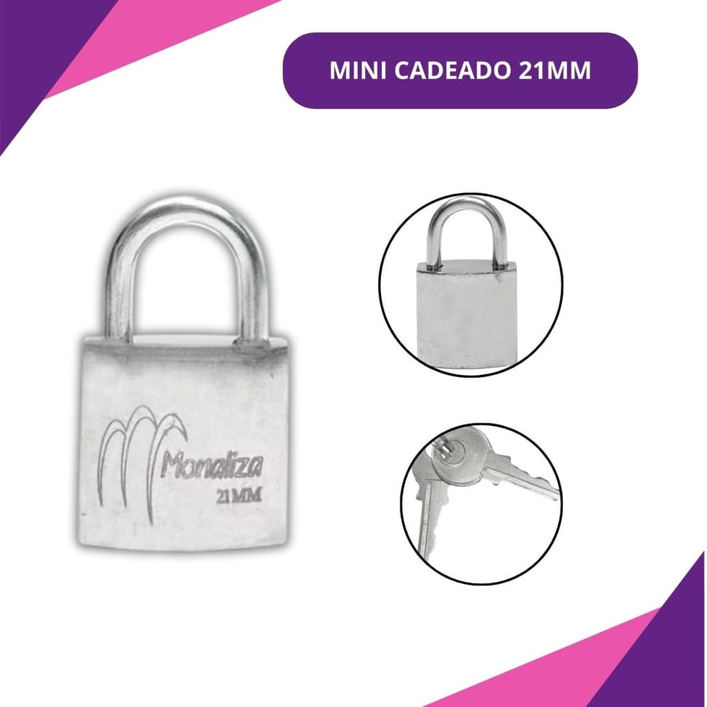 Cadeado Pequeno 21mm Latão Com 2 Chaves Haste Curta MZ-21612