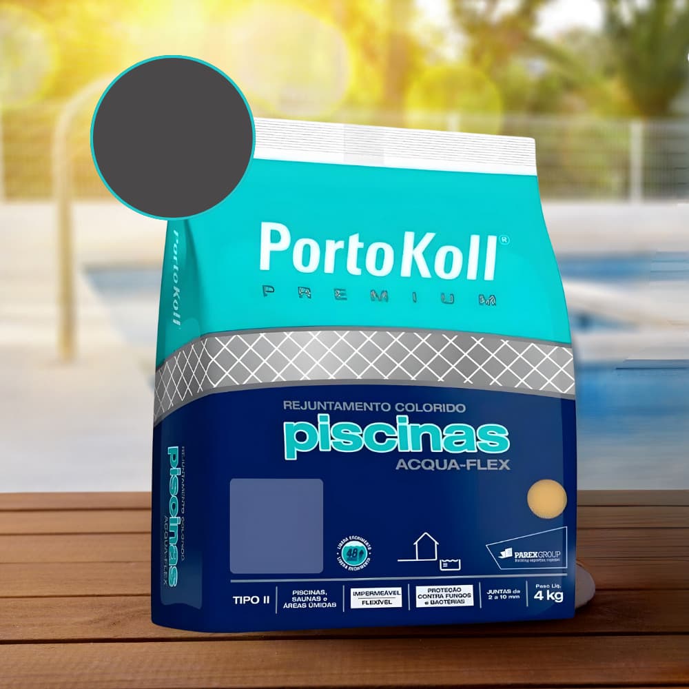 Rejunte Para Piscina Acqua Flex Cinza 4kg Portokoll Premium Brilhante Vedação Flexível Fácil Aplicação Resistente