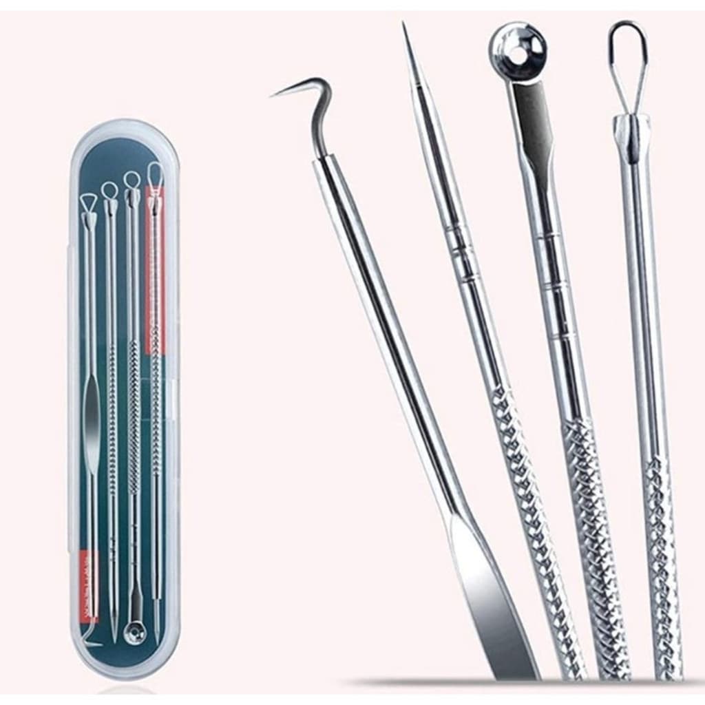 Kit 4 de Ferramentas de Beleza Extrator de Acne Removedor de Cravo Espinha Aço Inoxidável - Entrega Pronto - WL