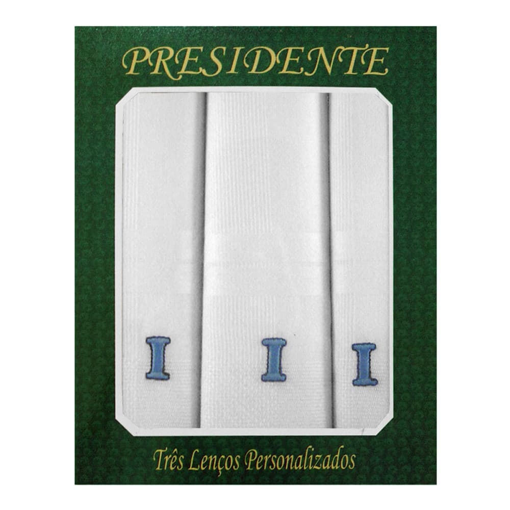 Caixa Lenço Masculino Iniciais Bordadas - Letra I