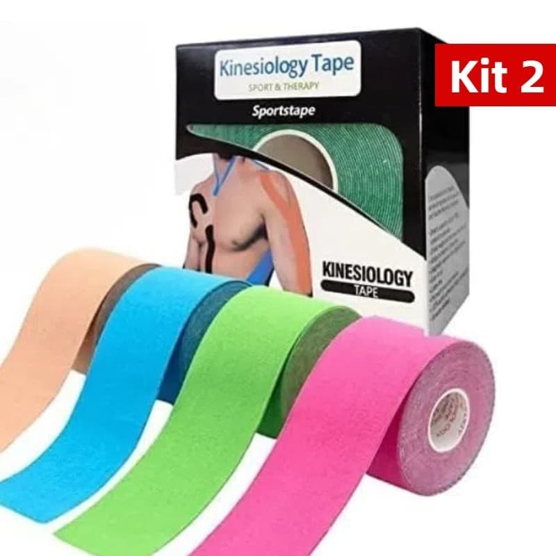 Kit 2 Fita Kinesio Tape Bandagem Elástica Adesiva 5cm X 5m Alivia a Dor Tape Fisioterapia