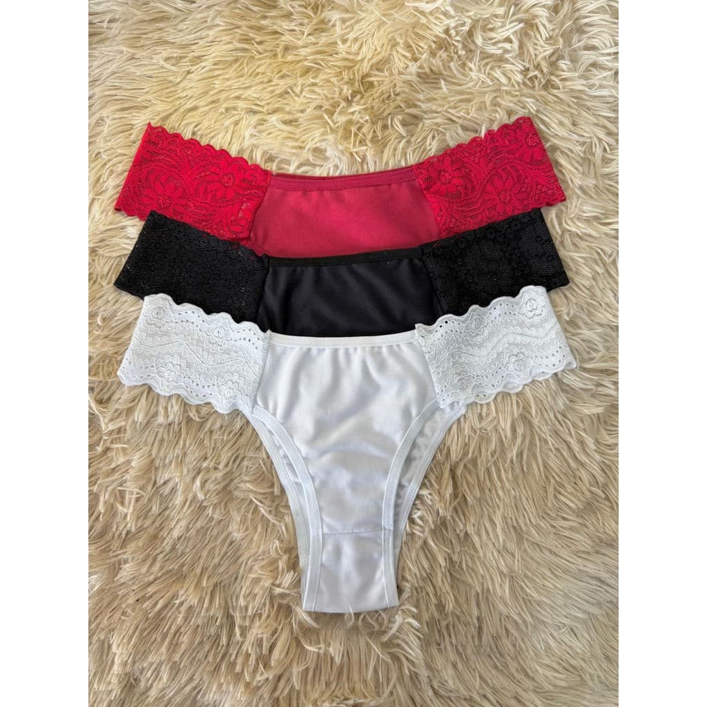 KIT com 7 CALCINHAS DE RENDA LATERAL CONFORTO LINGERIE MODA ÍNTIMA