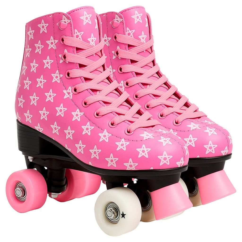 Patins Infantil Rosa Estilo Retrô Quad 4 Rodas Freio Dianteiro Estampa Stars Clássica

 - Dm Toys