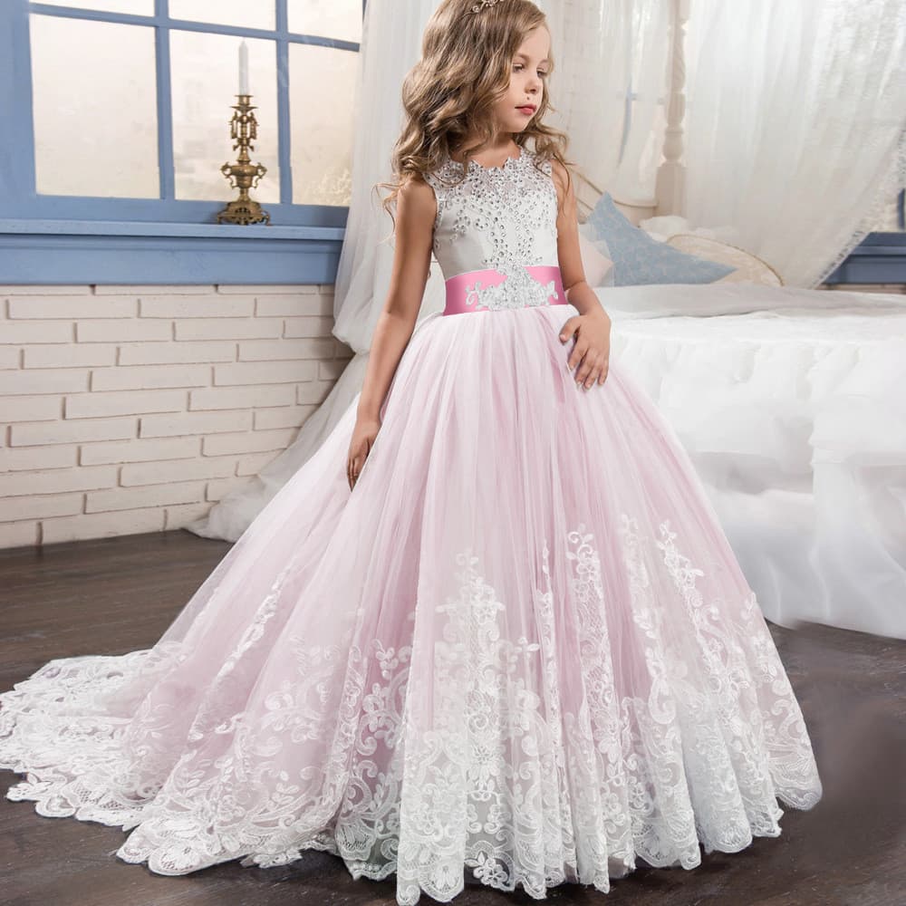 Crianças vestido de princesa vestido menina fofo gaze aniversário anfitrião passarela flor menina vestido de casamento P