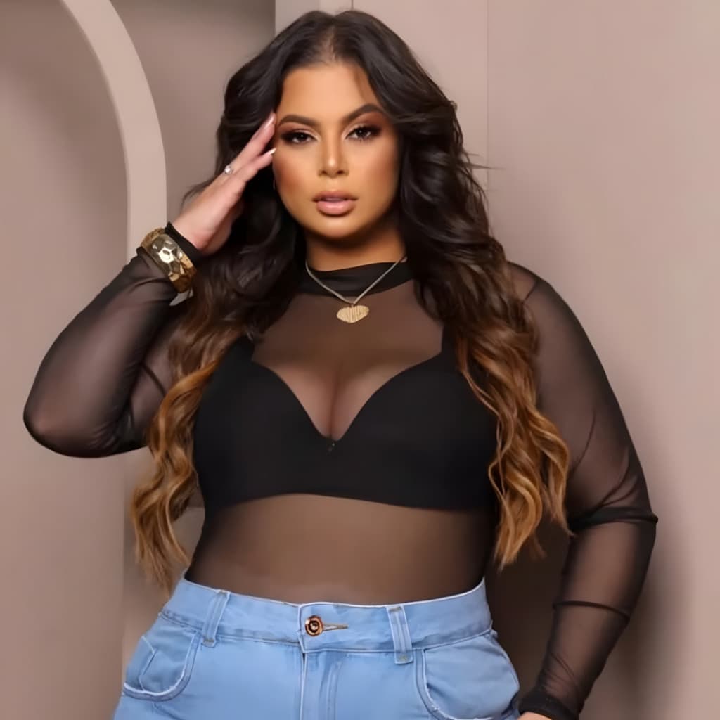 Body De Tule Plus Manga Longa Transparente Blusa Balada